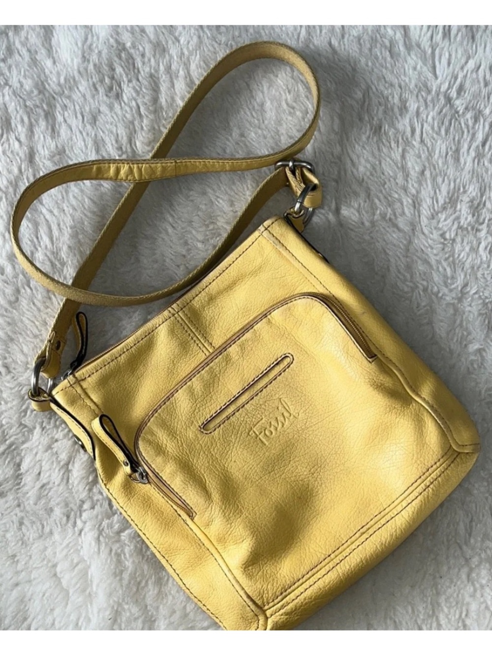 Fossil Mustard Yellow Leather Crossbody Bag